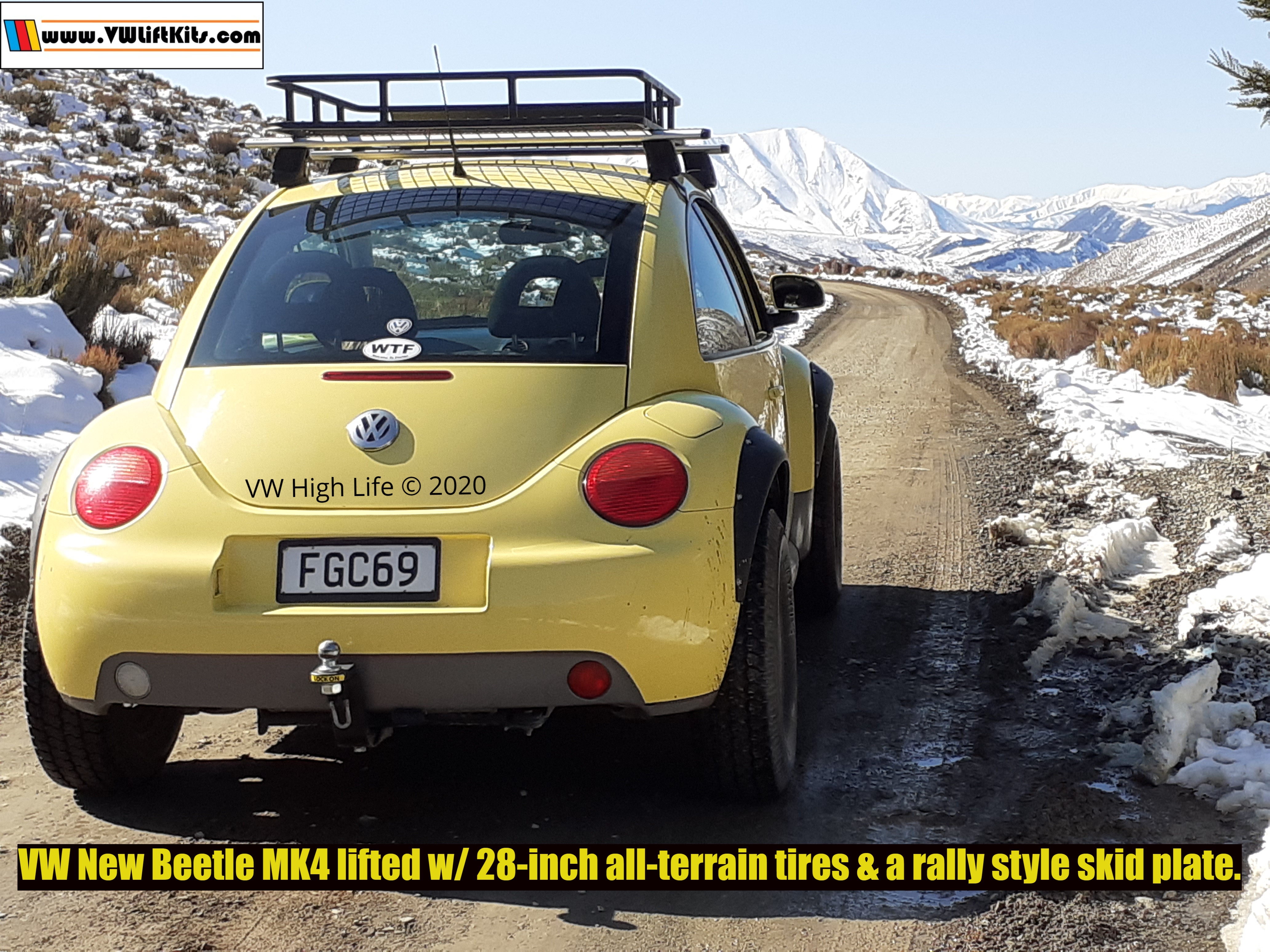 Richard's infamous COVID Beetle wheeling in KiwiLand with the VW High Life Winter Rough Road Package.